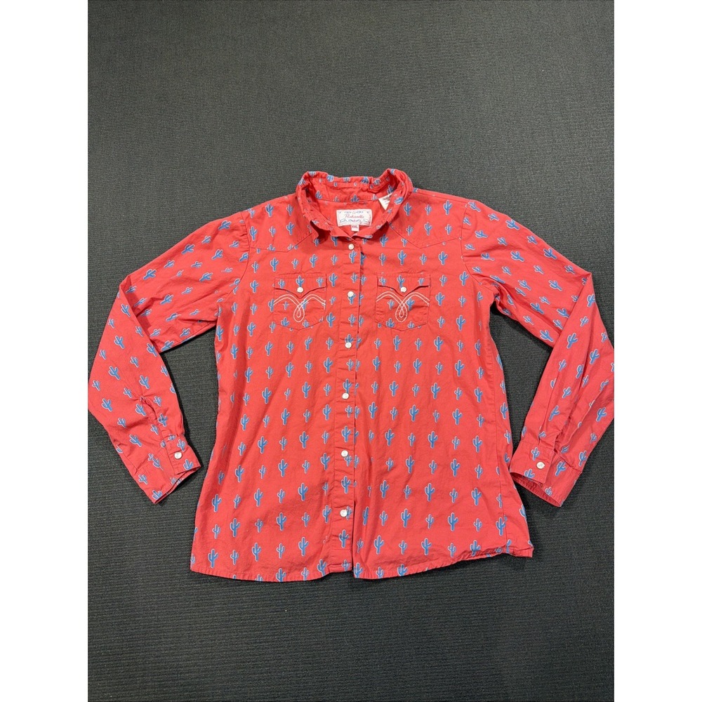 Panhandle Girls XXL Western Shirt Pink Blue Cactus Print Snap Button Cotton
